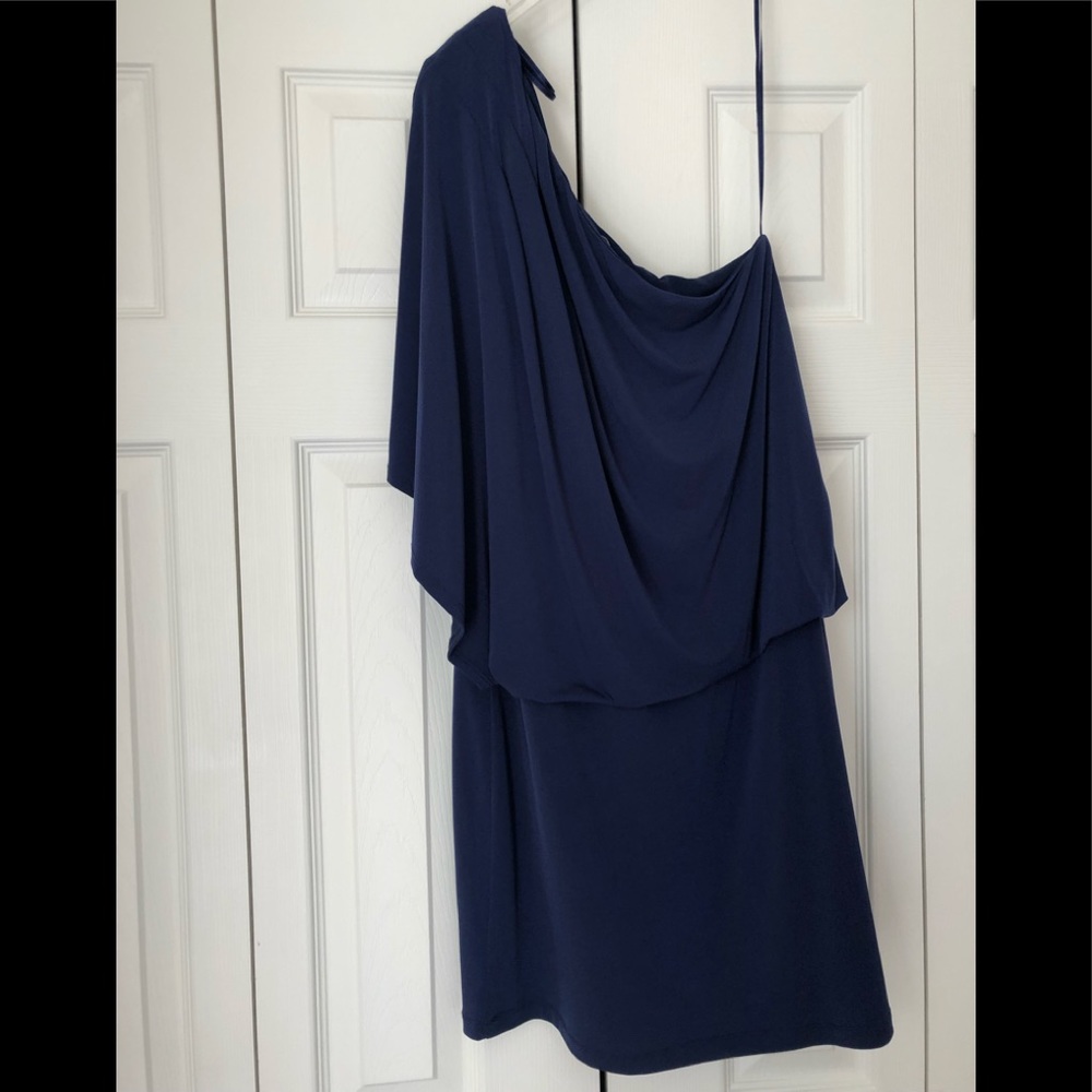 One shoulder blue cocktail dress